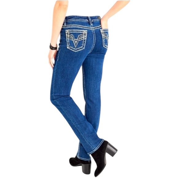 Vigoss Denim - Vigoss Blue Slim Boot Cut Jeans with Unique Embroidery Size 7